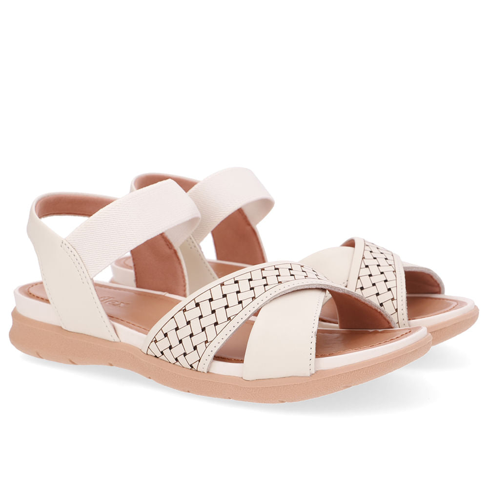 Sandália Plataforma Couro Branca Marfim Elástico