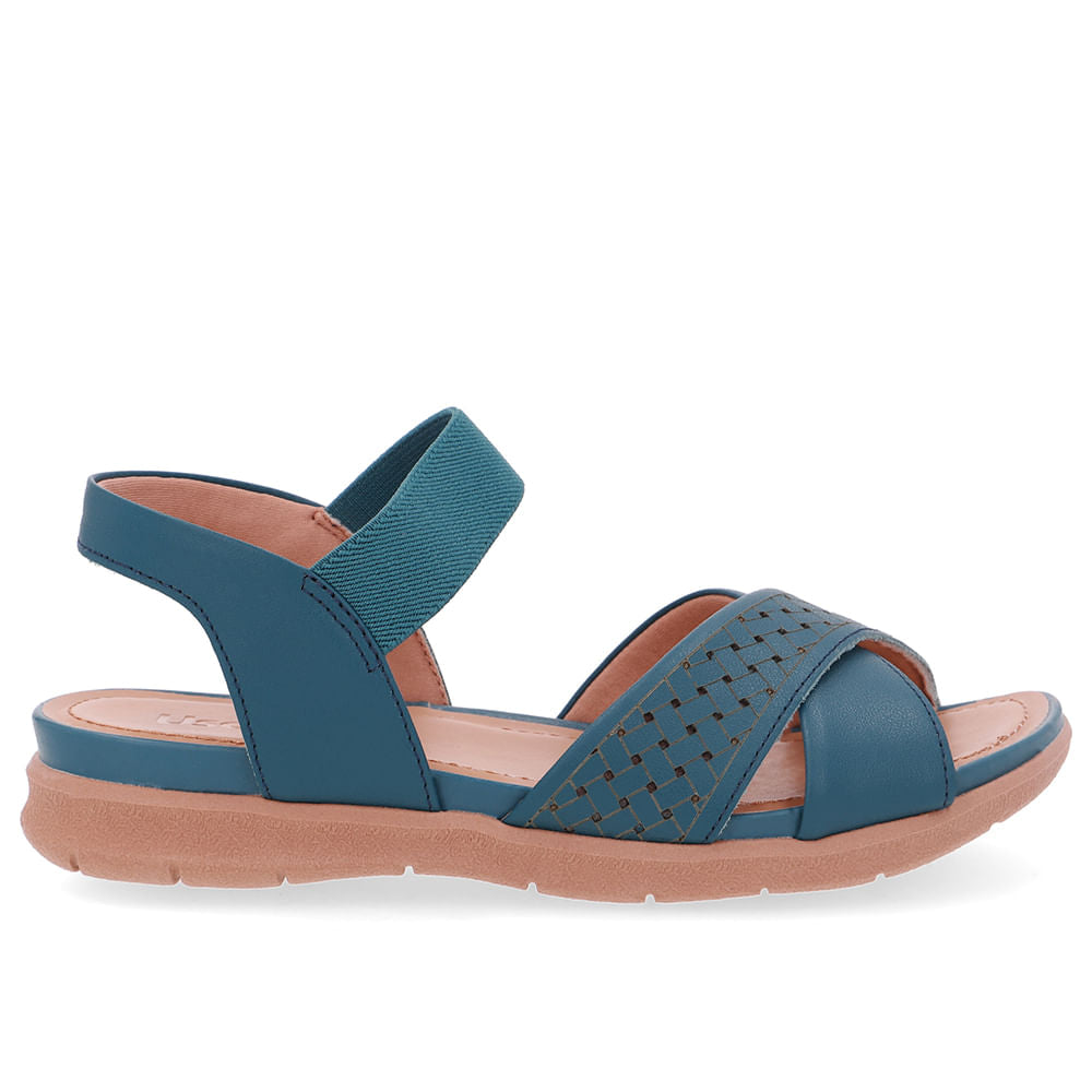 Sandália Plataforma Couro Azul Elástico