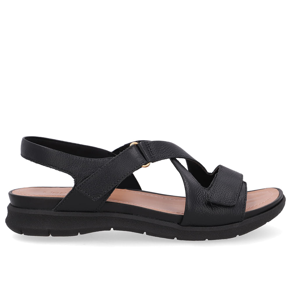 Sandália Plataforma Couro Preta Fecho-Flex