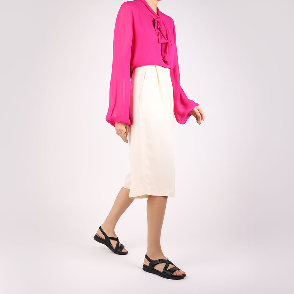 Sandália Plataforma Couro Preta Fecho-Flex