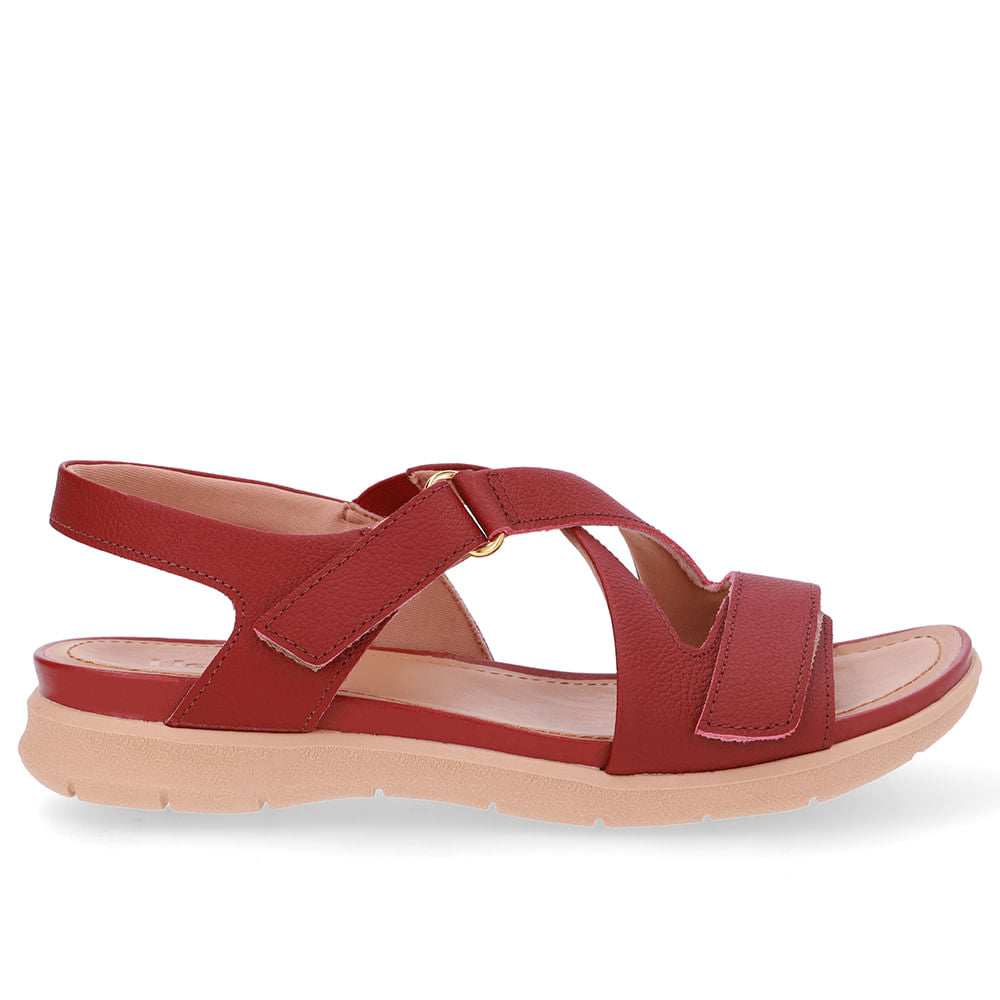 Sandália Plataforma Couro Vermelha Fecho-Flex