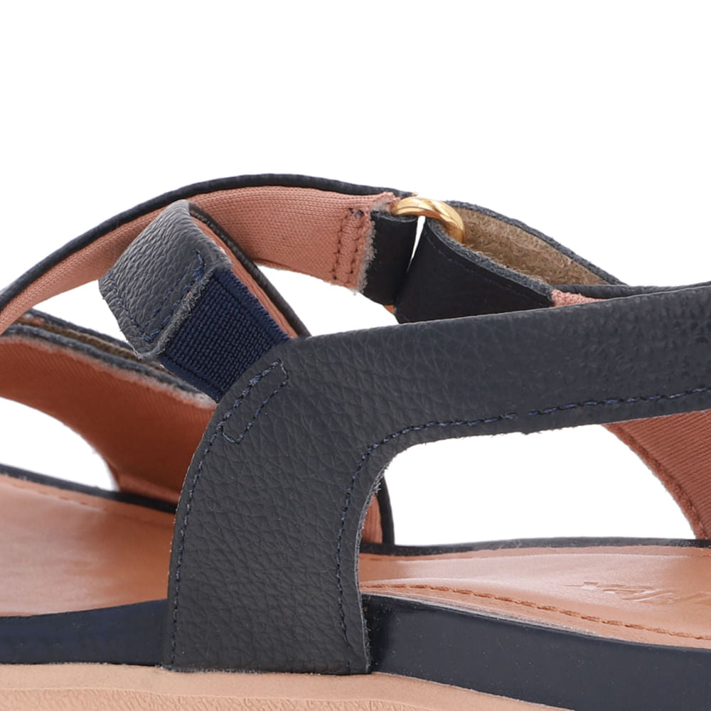 Sandália Plataforma Couro Azul Fecho-Flex