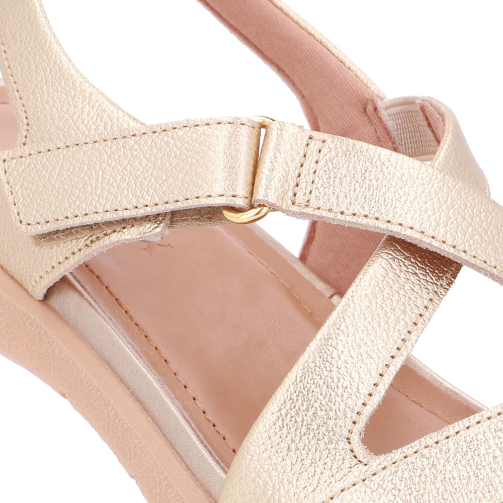 Sandália Plataforma Couro Dourado Fecho-Flex