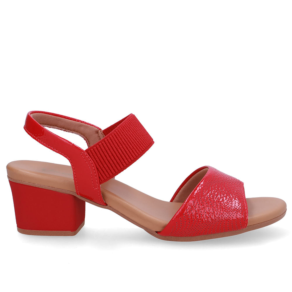 Sandália Salto Bloco Couro Vermelha Elástico