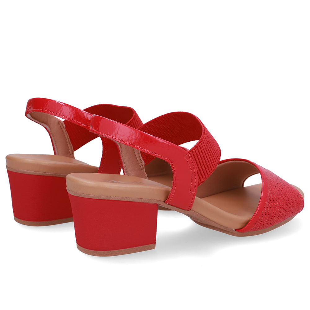 Sandália Salto Bloco Couro Vermelha Elástico