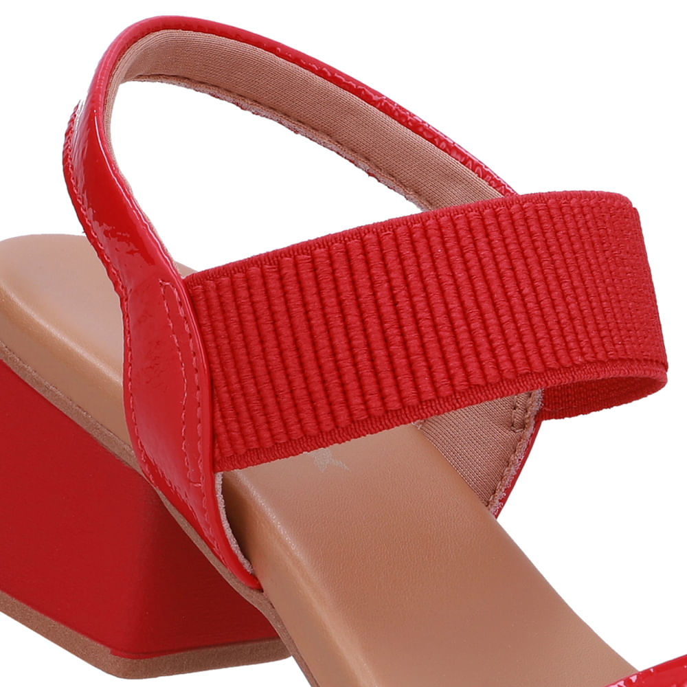 Sandália Salto Bloco Couro Vermelha Elástico