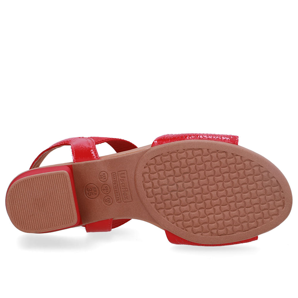 Sandália Salto Bloco Couro Vermelha Elástico