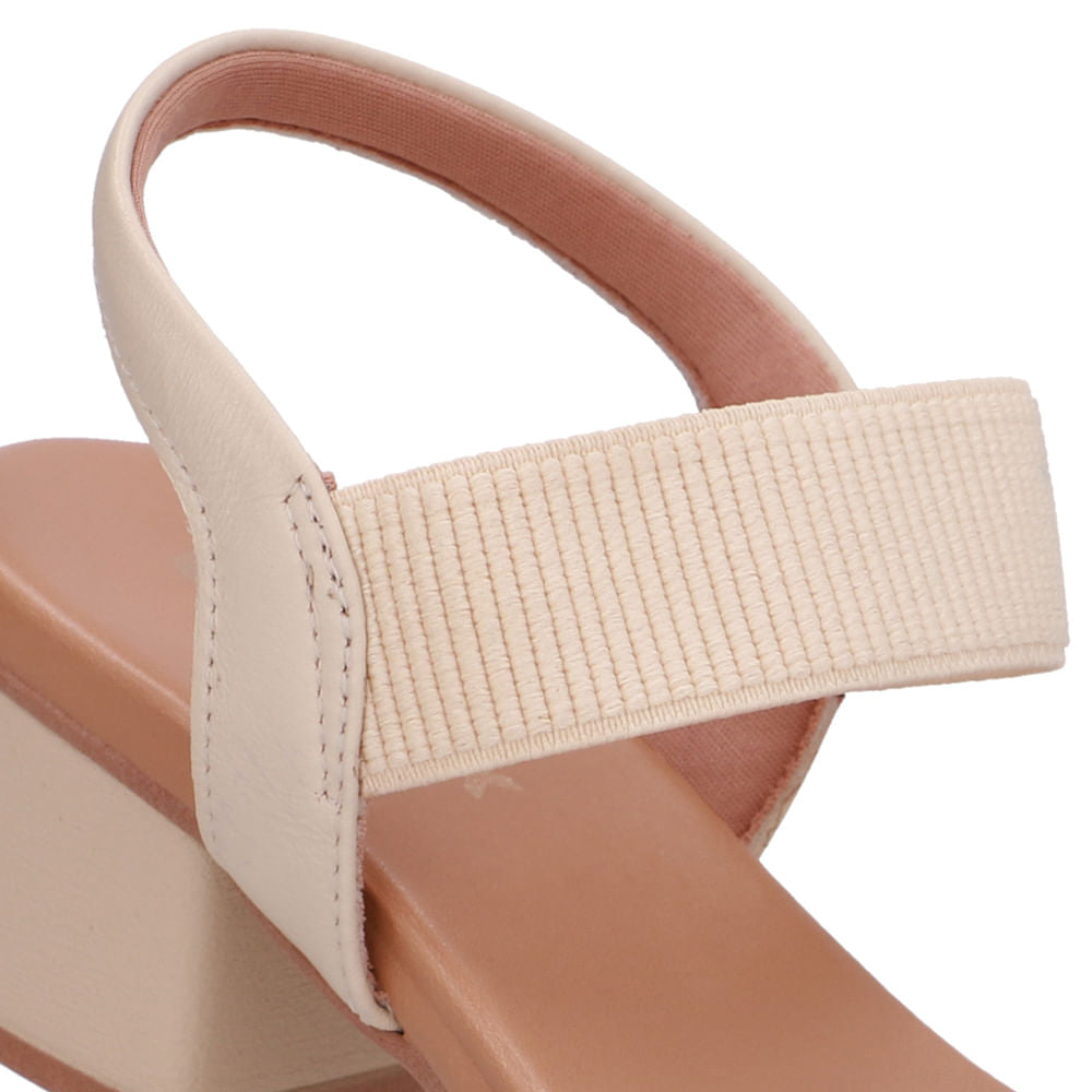 Sandália Salto Bloco Couro Bege Elástico