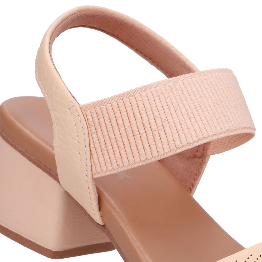 Sandália Salto Bloco Couro Laranja Elástico