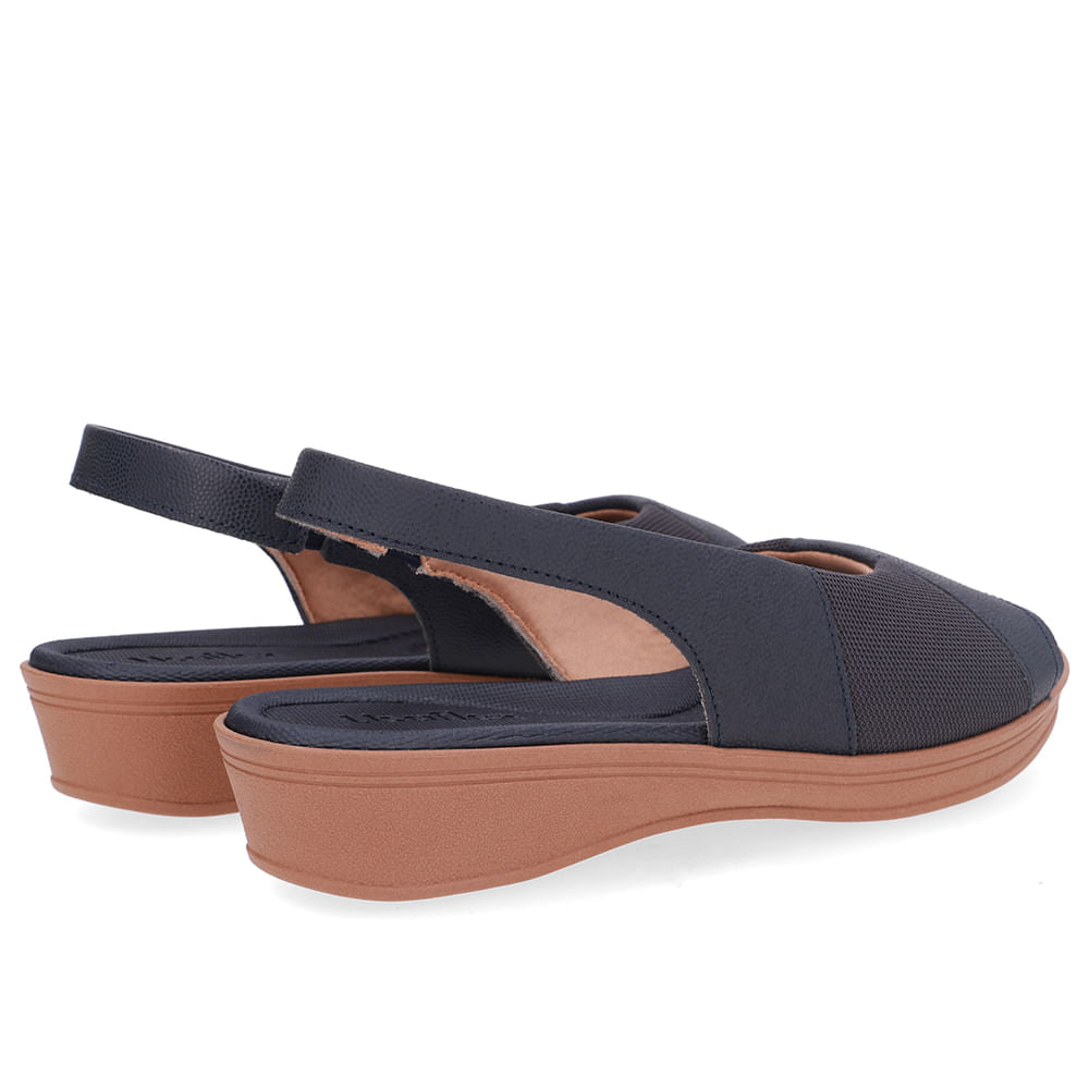 Sandália Azul Couro Lateral Tecido