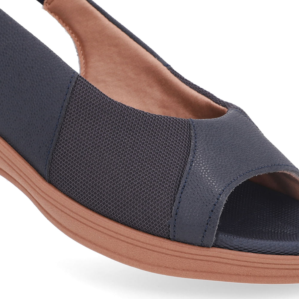 Sandália Azul Couro Lateral Tecido