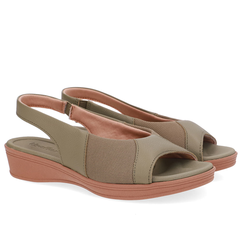 Sandália Verde Couro Lateral Tecido