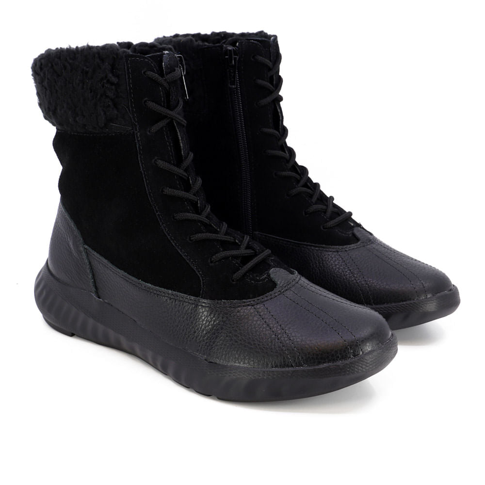 Tênis Cano Médio Preto Couro Pêlo