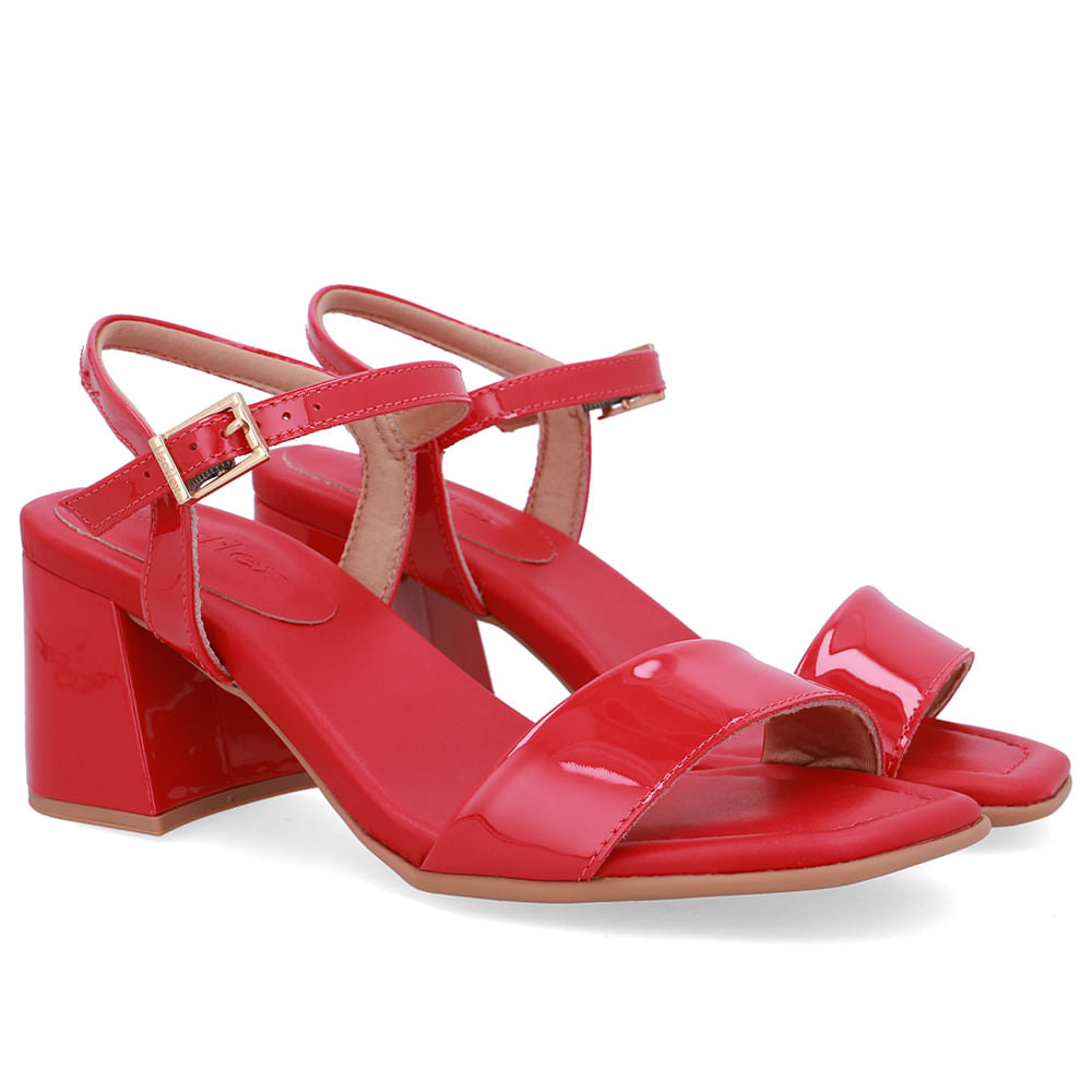 Sandália Salto Bloco Tira Verniz Vermelha
