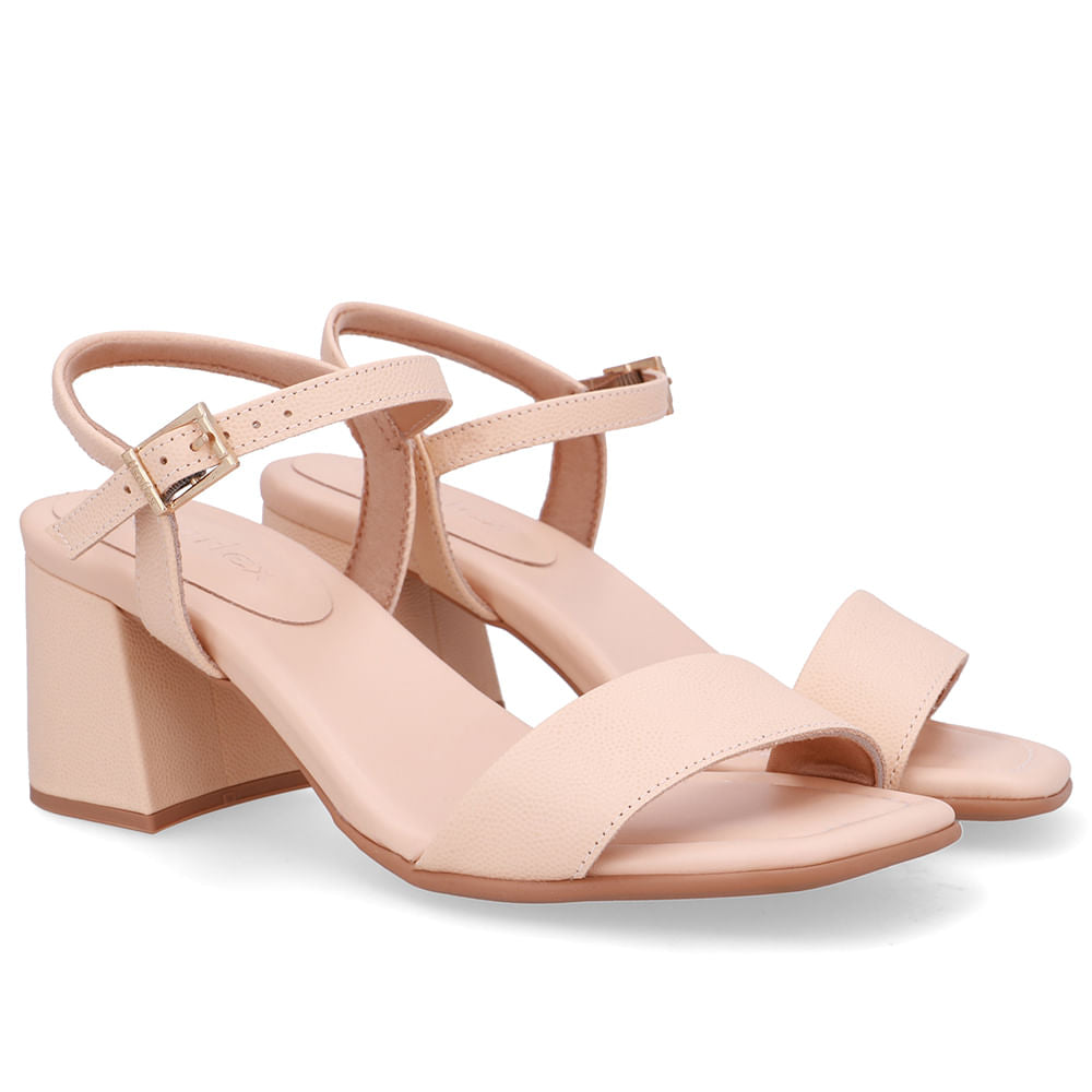 Sandália Salto Bloco Tira Couro Laranja