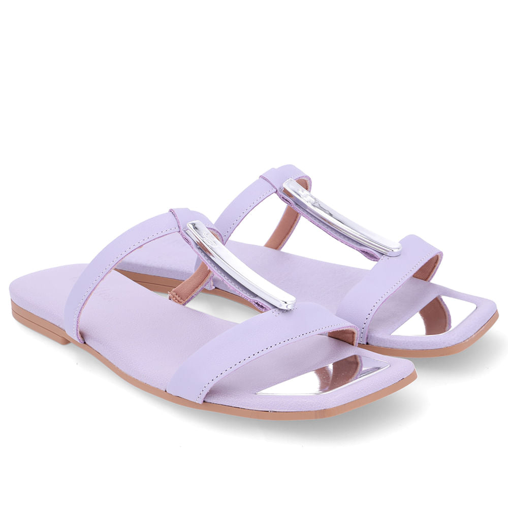 Rasteira Bico Quadrado Couro Lilás