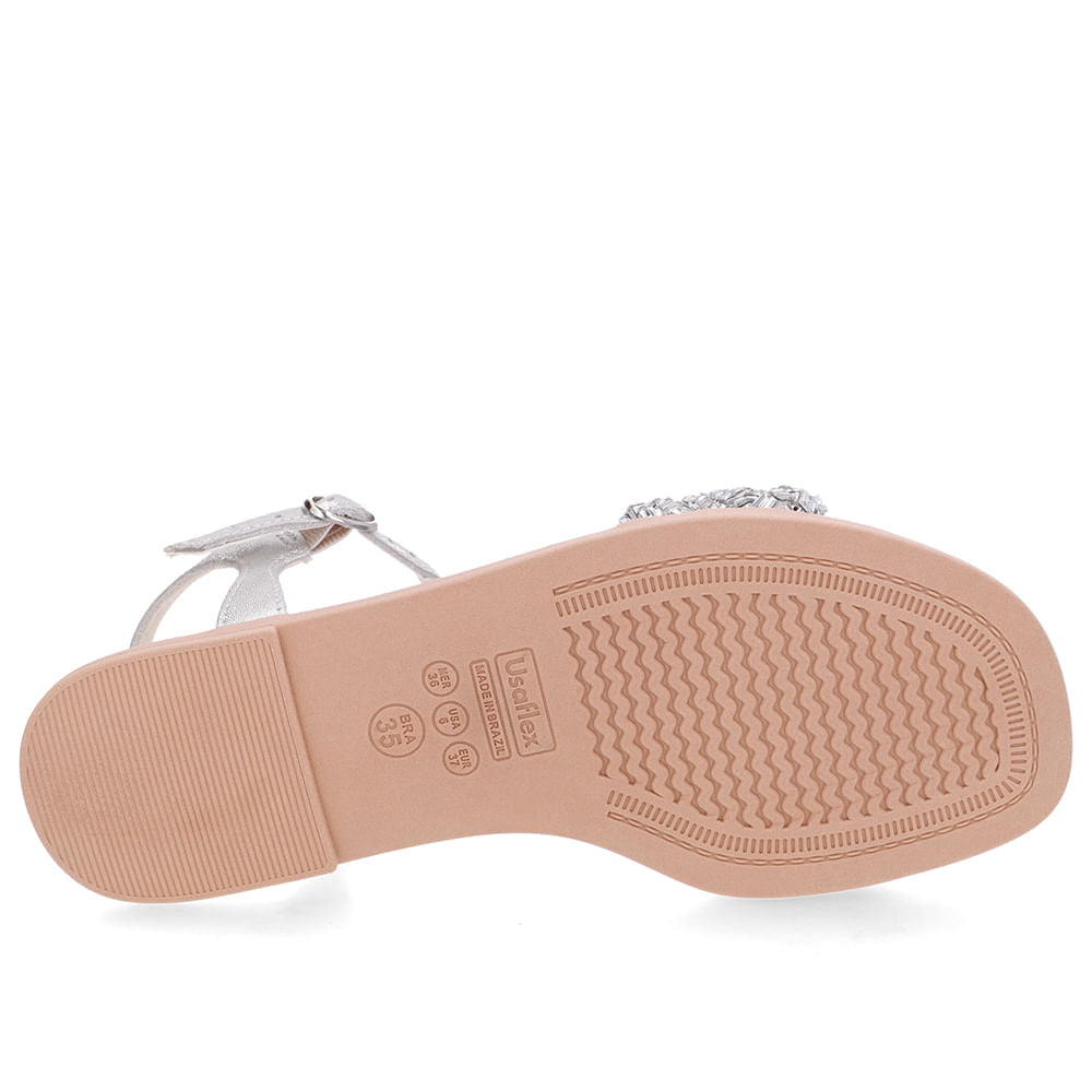 Sandália Rasteira Couro Prata Brilho