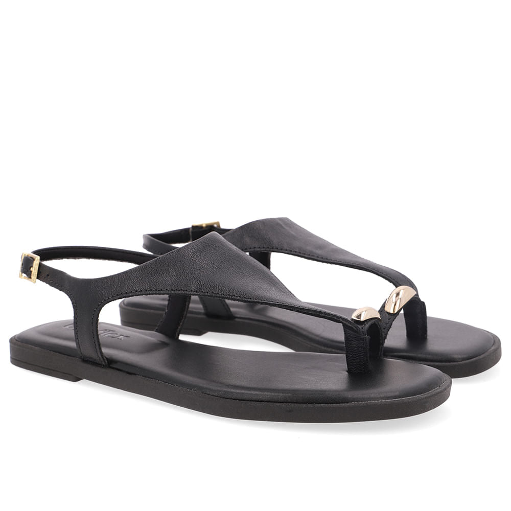 Sandália Rasteira Couro Preta