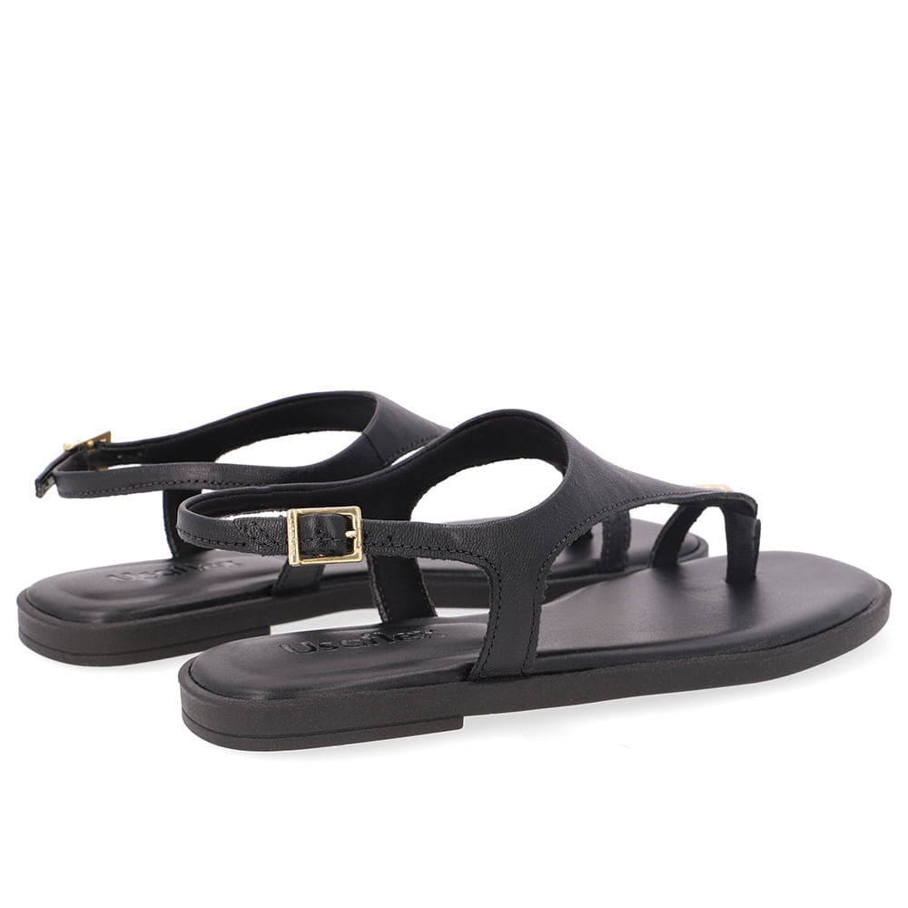 Sandália Rasteira Couro Preta