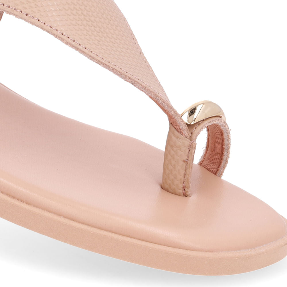 Sandália Rasteira Couro Bege Textura