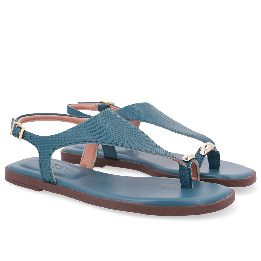 Sandália Rasteira Couro Azul Textura