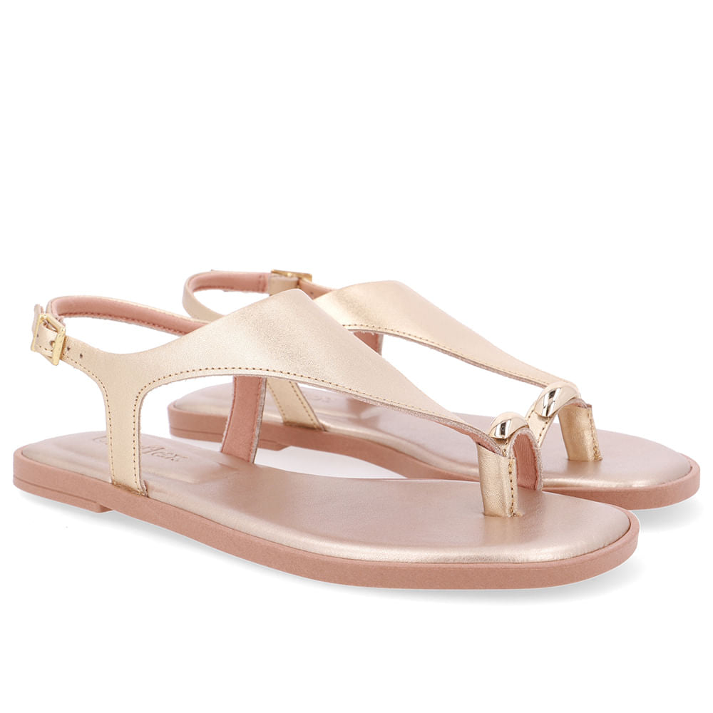 Sandália Rasteira Couro Dourada