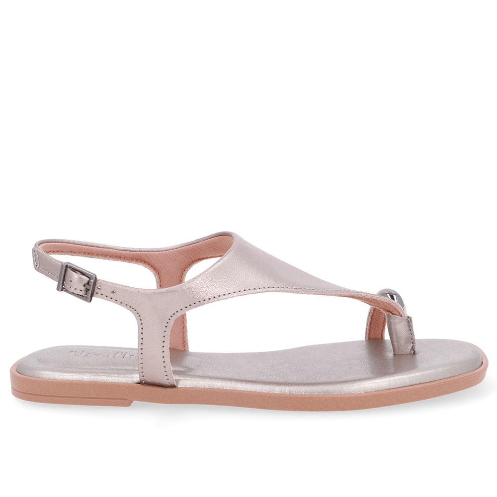 Sandália Rasteira Couro Aço