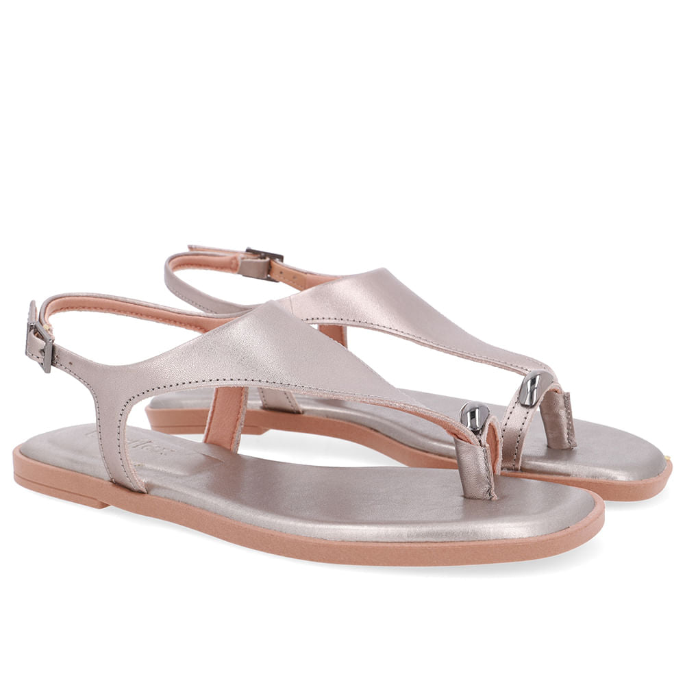 Sandália Rasteira Couro Aço