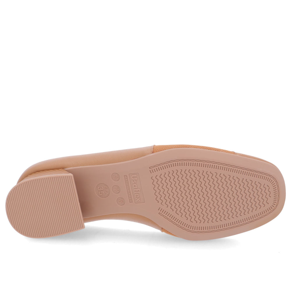 Scarpin Marrom Salto Bloco Couro Lateral Tecido