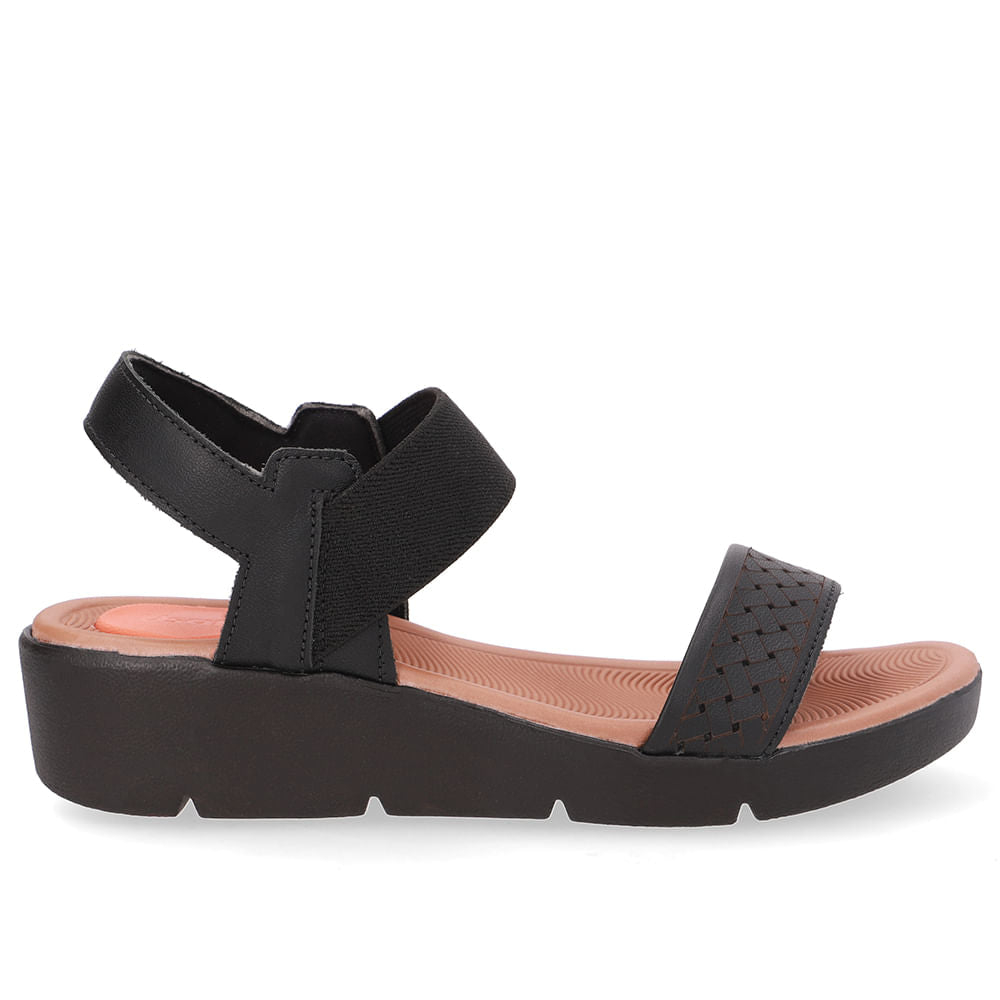 Sandália Plataforma Couro Preta Laser