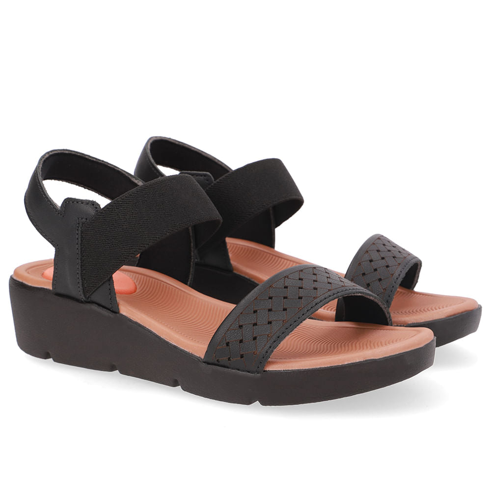 Sandália Plataforma Couro Preta Laser