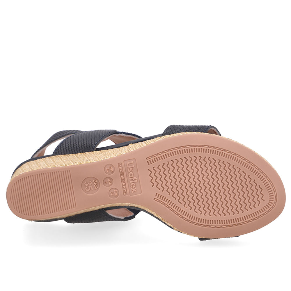 Sandália Anabela Palha Couro Azul