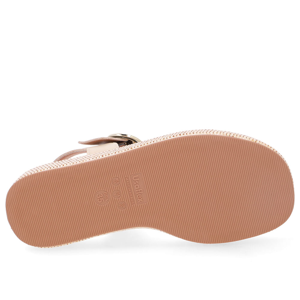 Sandália Plataforma Palha Couro Bege