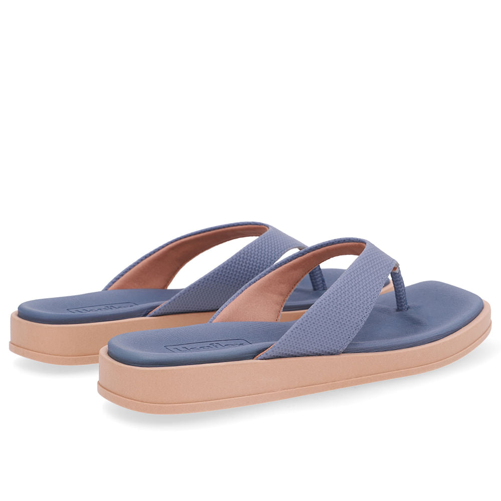 Chinelo Salto Baixo Couro Azul
