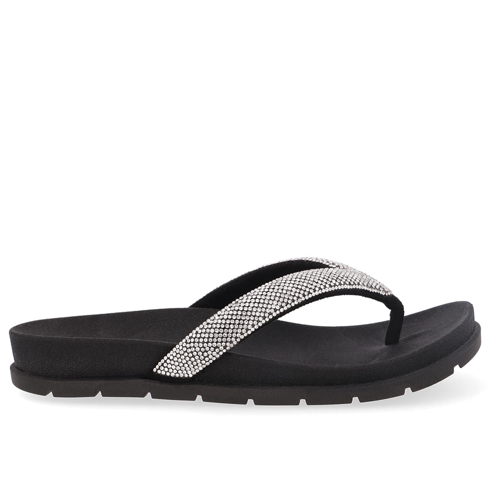 Chinelo Rasteiro Tecido Preto Brilho