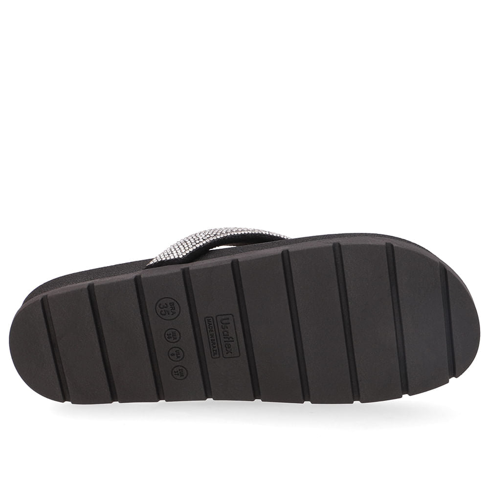 Chinelo Rasteiro Tecido Preto Brilho