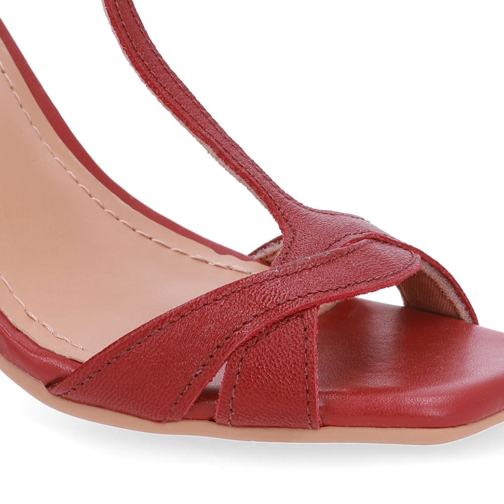 Sandália Salto Fino Couro Vermelha Bico Quadrado