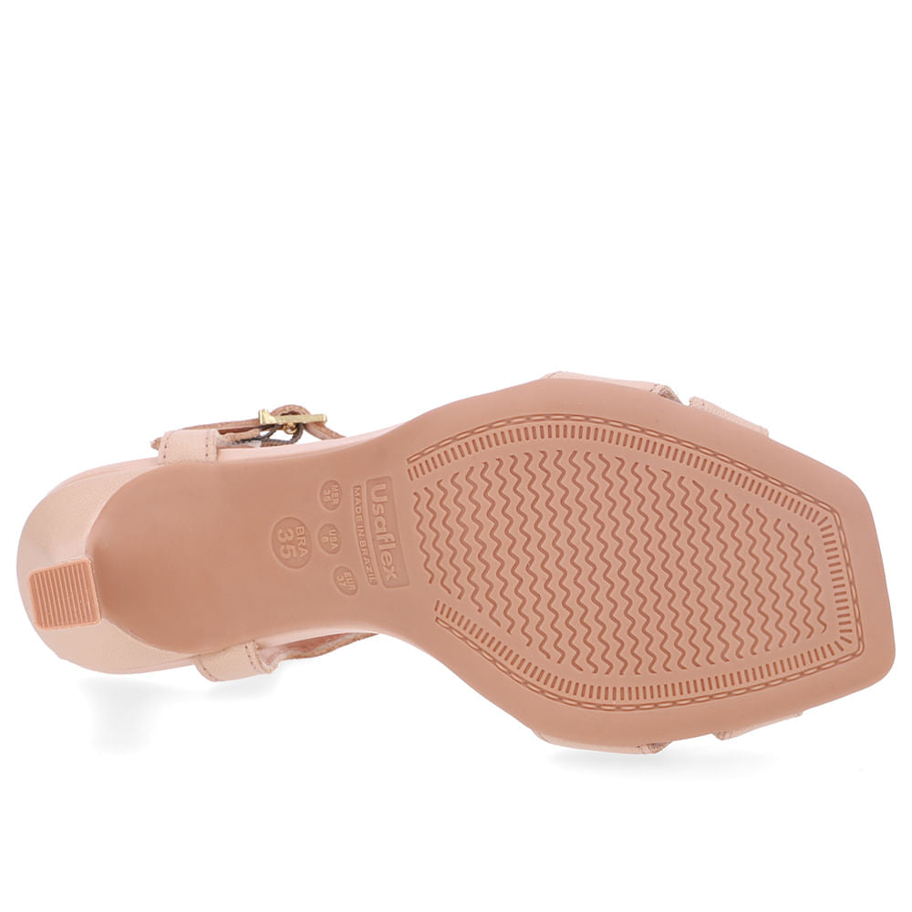 Sandália Salto Fino Couro Bege Bico Quadrado