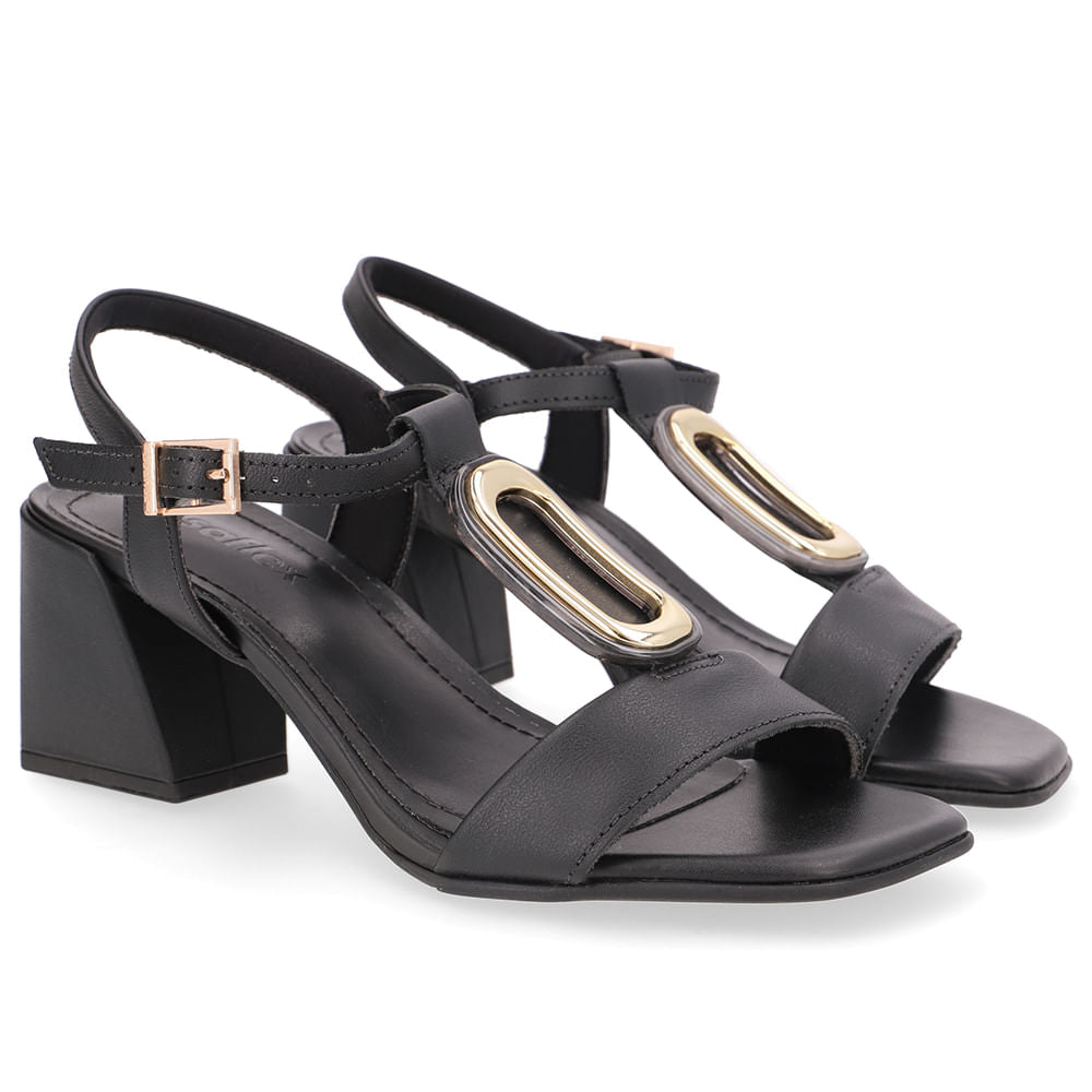 Sandália Bico Quadrado Couro Preta