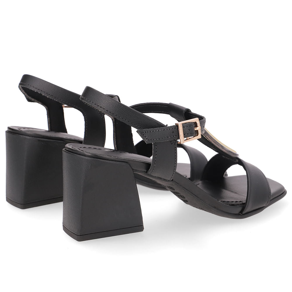 Sandália Bico Quadrado Couro Preta