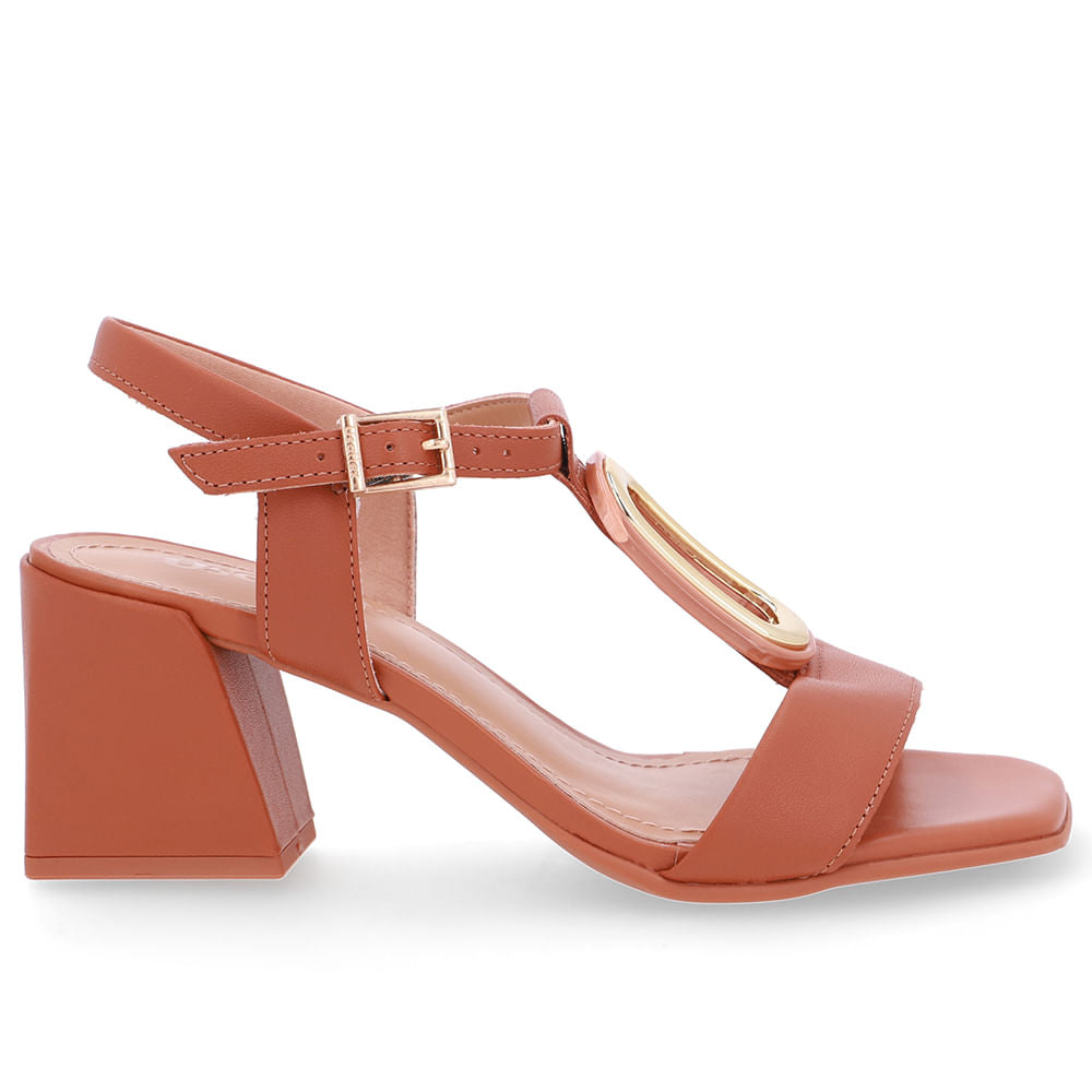 Sandália Bico Quadrado Couro Marrom