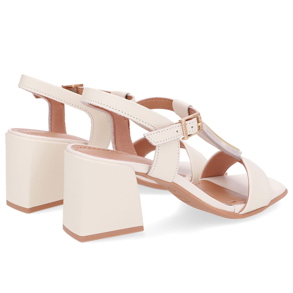 Sandália Bico Quadrado Couro Branca Marfim