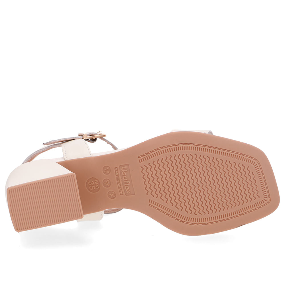 Sandália Bico Quadrado Couro Branca Marfim