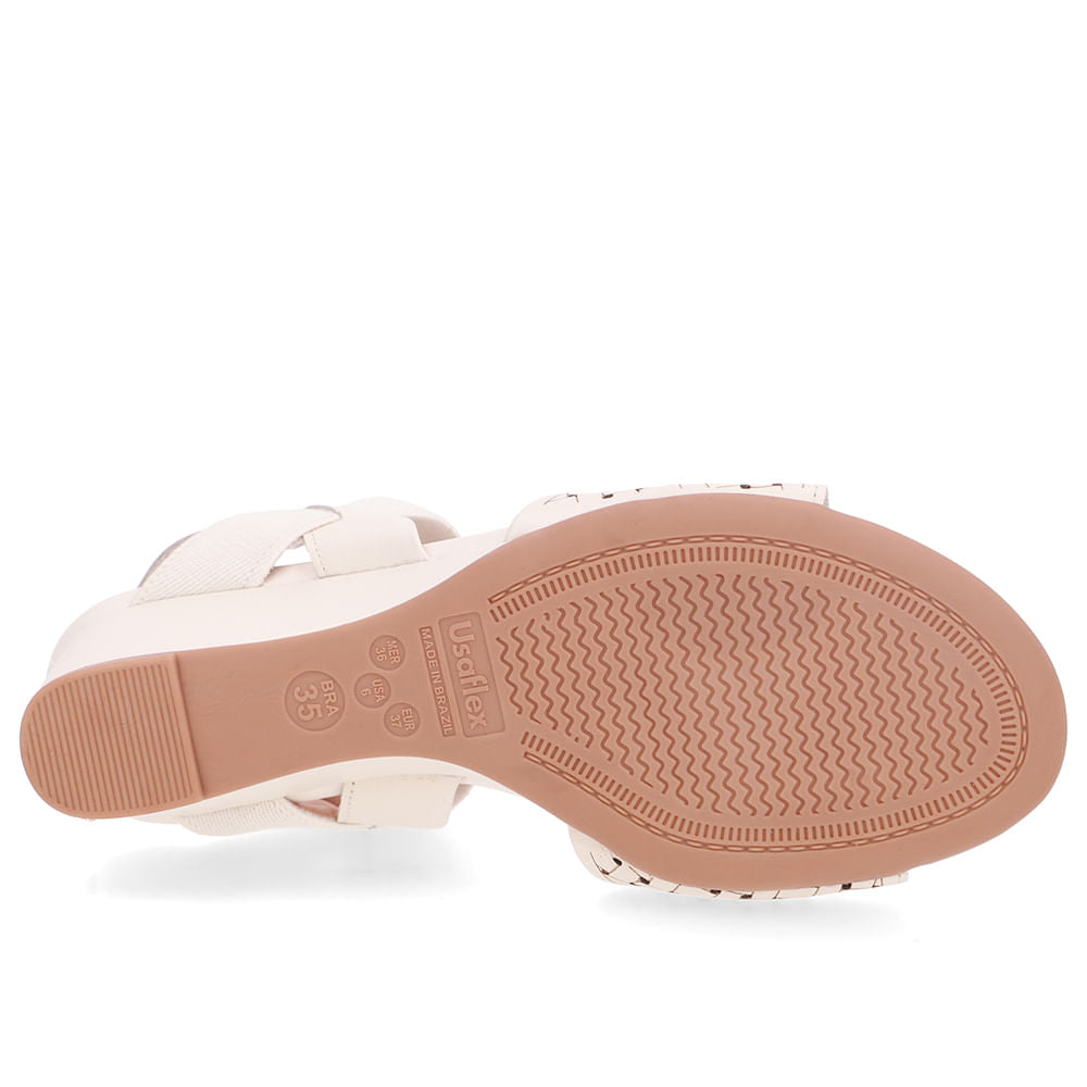 Sandália Salto Anabela Couro Branca Marfim Tira Elástico