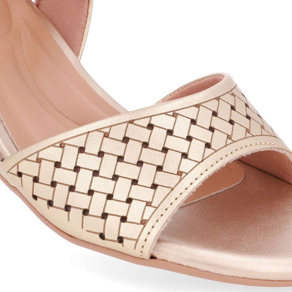 Sandália Salto Anabela Couro Dourado Tira Elástico