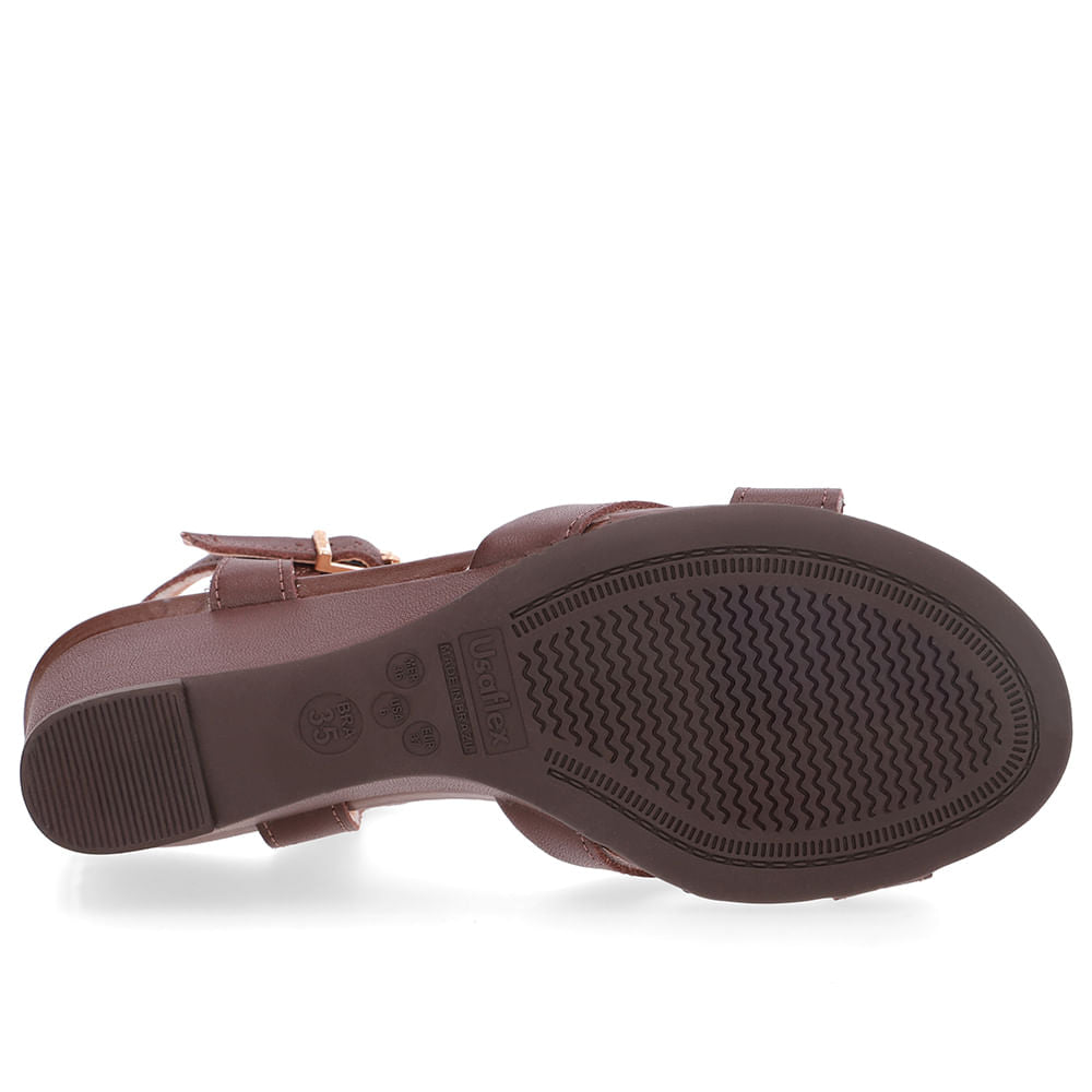 Sandália Anabela Couro Marrom Enfeite