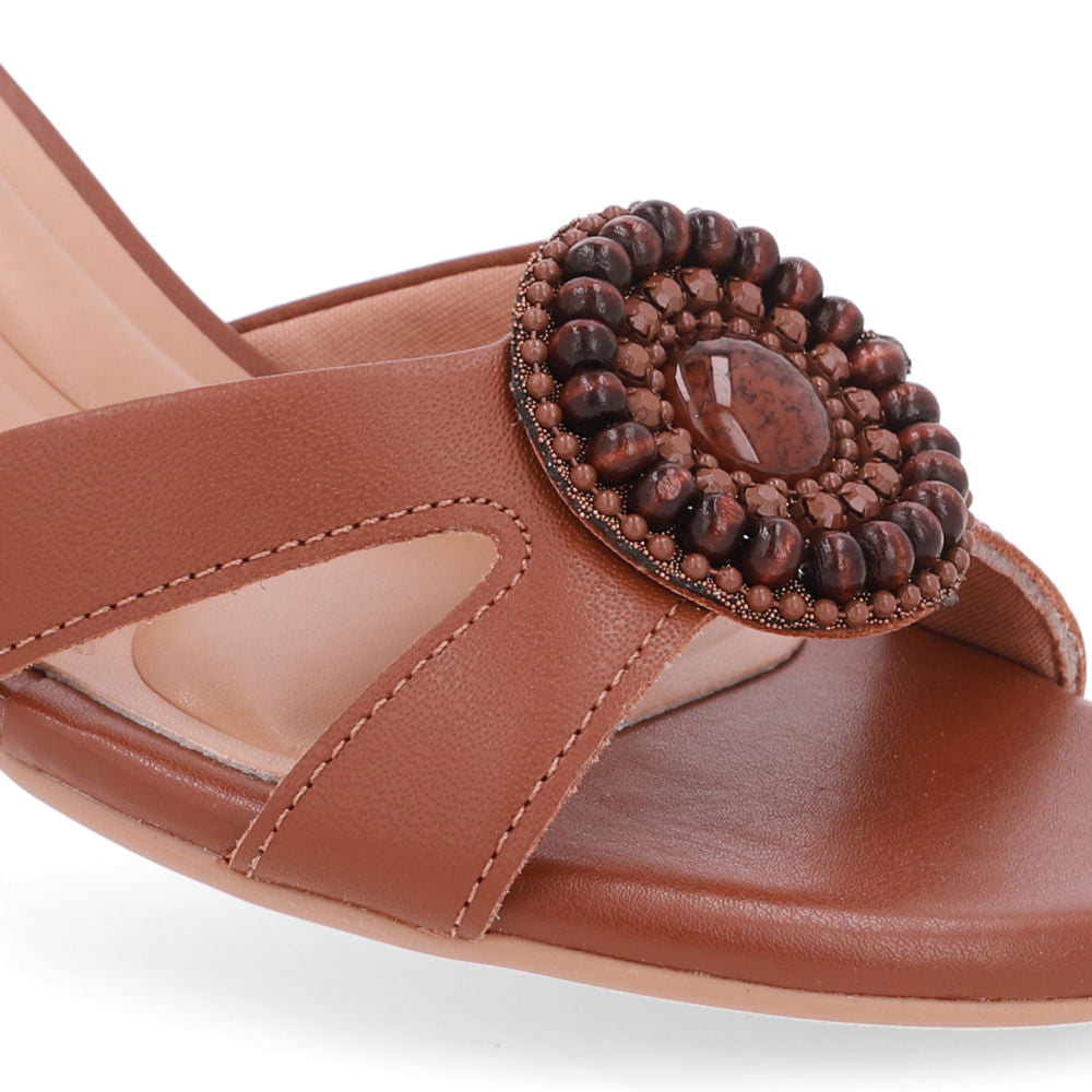 Sandália Anabela Couro Marrom Enfeite