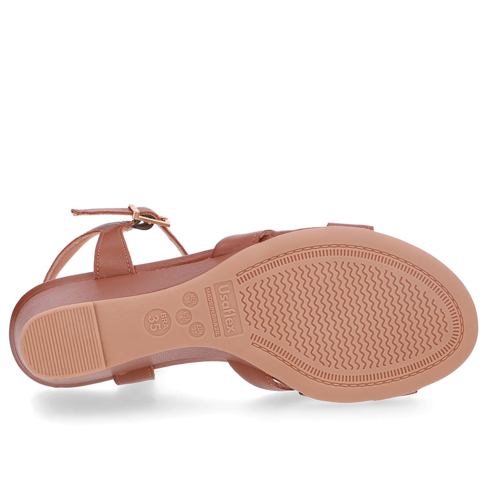 Sandália Anabela Couro Marrom Enfeite