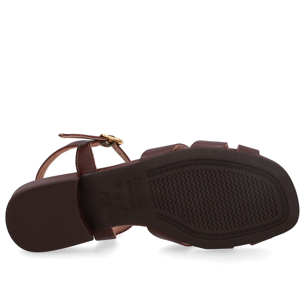 Sandália Couro Marrom Bico Quadrado