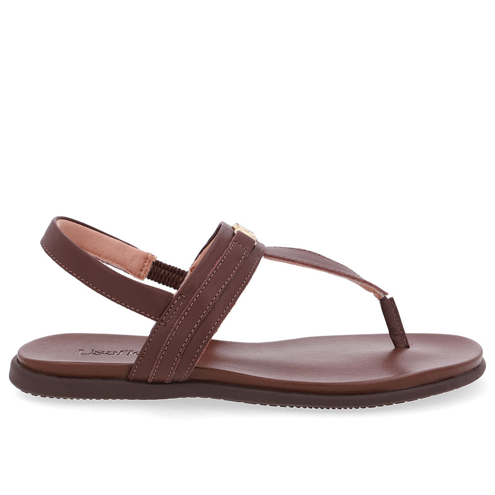 Sandália Rasteira Couro Marrom